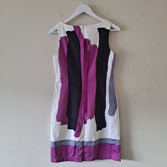 Chetta B Vibrant Beige Plum & Gray Watercolor Pattern Boat Neck Midi Dress - 2 - Picture 2 of 10